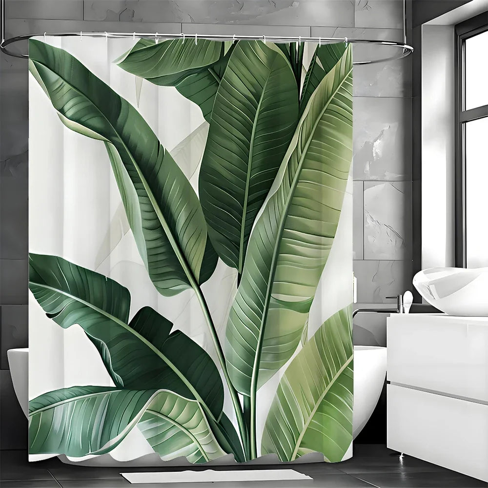 Tropical Banana Leaf Shower Curtain with Hooks