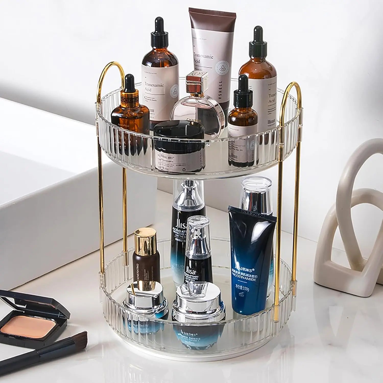 Countertop, Rotating Makeup Organizer for Vanity. High-Capacity Storage. Perfume, Cosmetic,