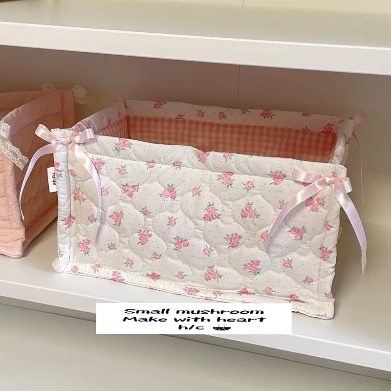 Square Storage Basket; Lace Flower Desktop Organizer; Quilted Storage Basket;