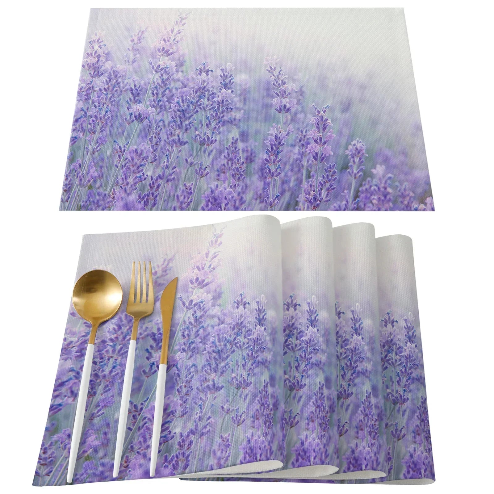 Purple/Lavender Printed Cotton Linen Placemats and Napkins