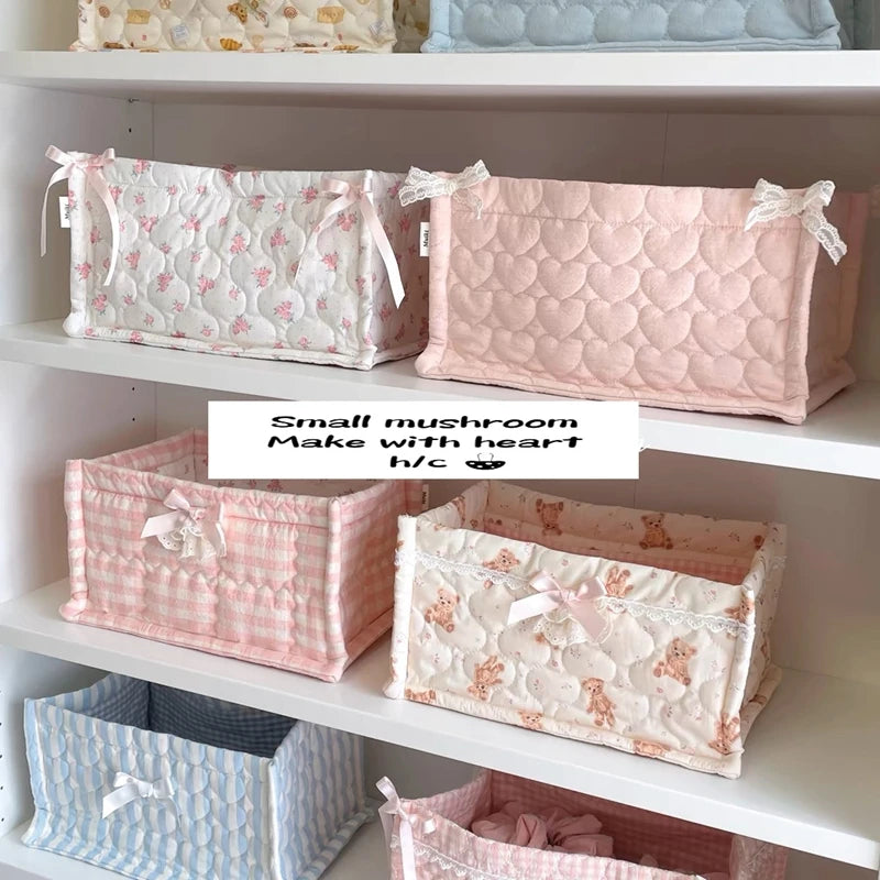 Square Storage Basket; Lace Flower Desktop Organizer; Quilted Storage Basket;