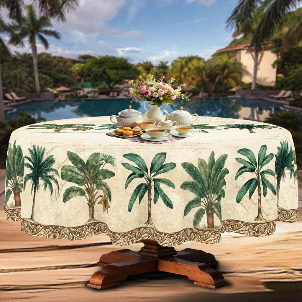 Tropical Palm Tree Tablecloth, Round & Rectangular Shapes, Summer Decor
