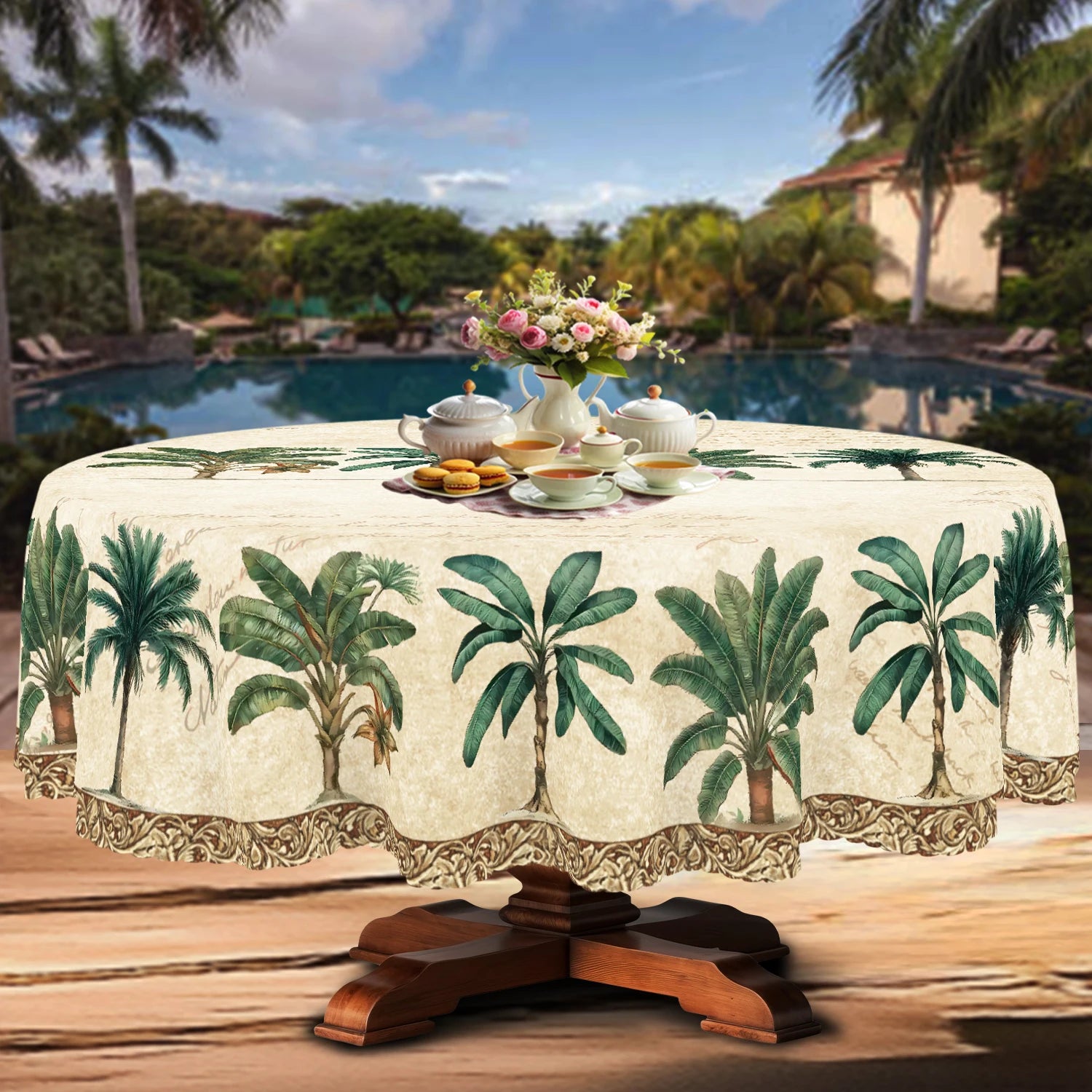 Tropical Palm Tree Tablecloth, Round & Rectangular Shapes, Summer Decor