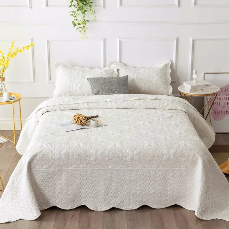 Double-sided Embroidered Cotton Quilted Bedspread.  Padded Summer Blanket, Throw or Coverlet.