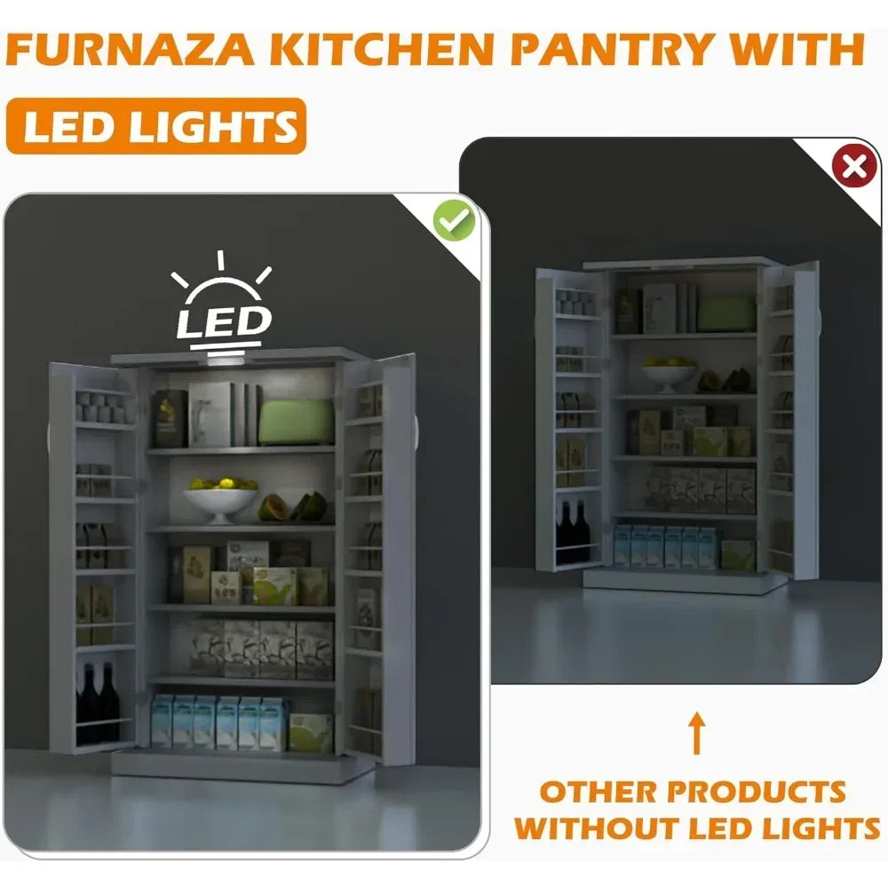 LED Kitchen Pantry Cabinet - 50" Food Storage Cupboard with 2 Doors & Adjustable Shelves, Perfect for Small Spaces