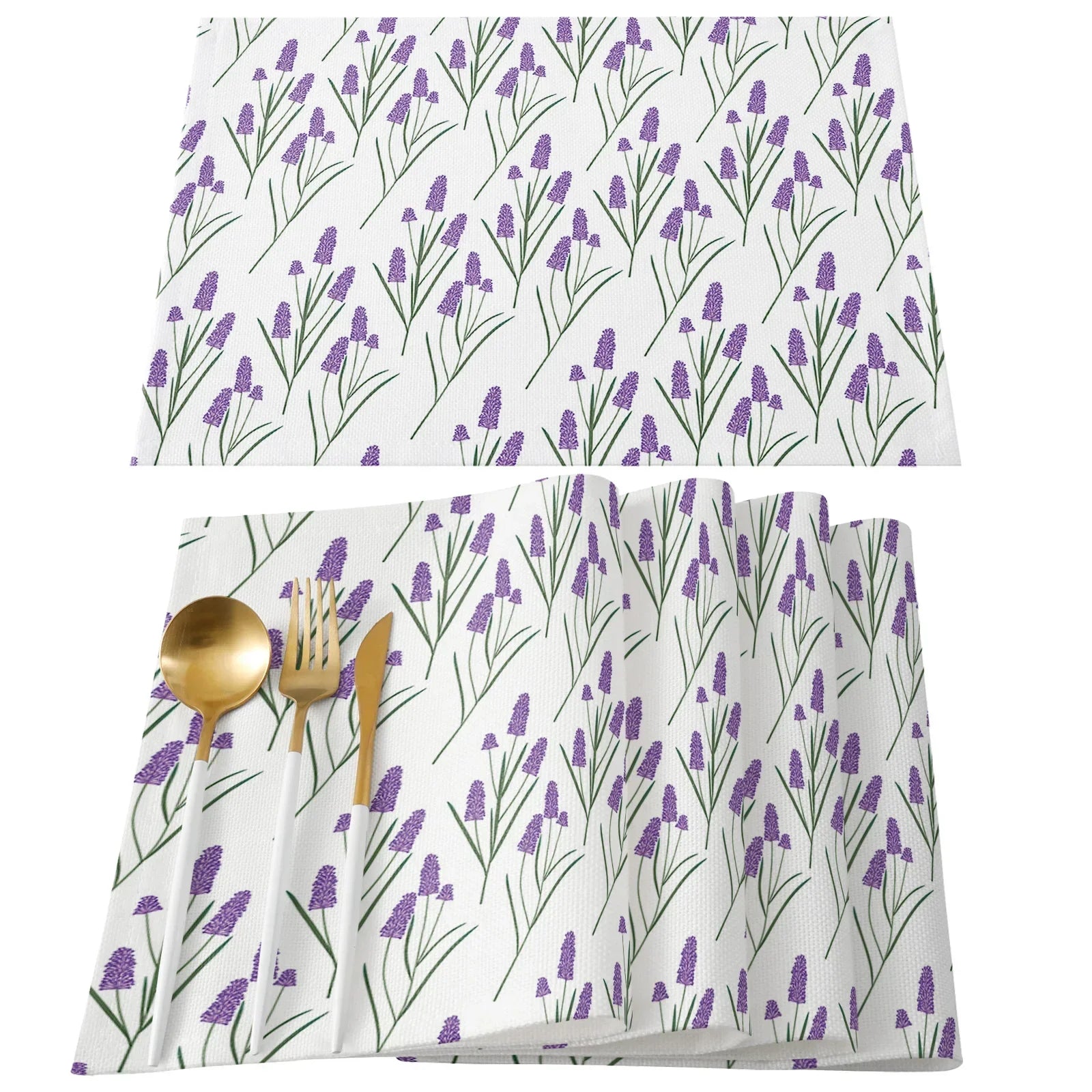 Purple/Lavender Printed Cotton Linen Placemats and Napkins