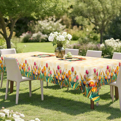 1 Piece Spring/Summer Flower Tablecloth.  Tulip Print Tablecloth.  Restaurant or Kitchen Accessory.  Outdoor Decoration for:  Picnic, Camping. Perfect for Graduation Season, Mother's Day or an Ideal Gift for Family Members.