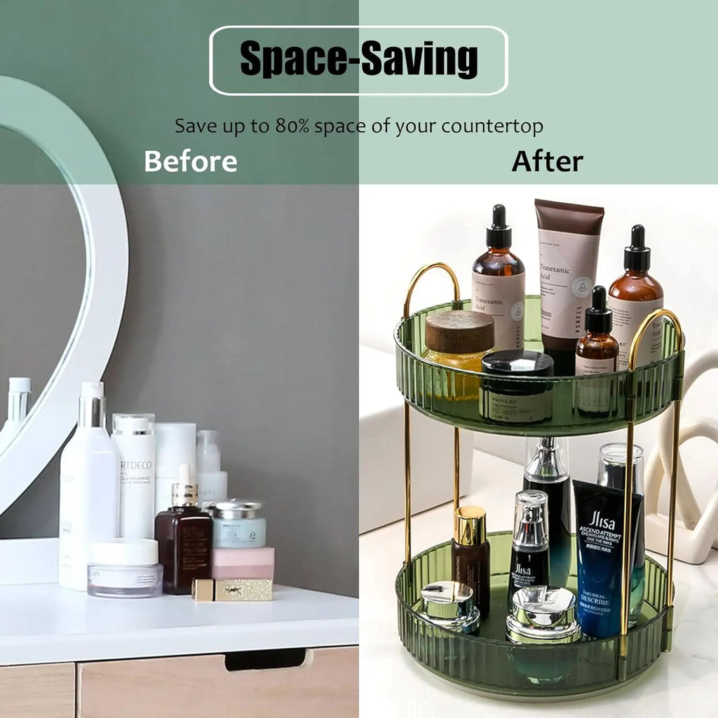 Countertop, Rotating Makeup Organizer for Vanity. High-Capacity Storage. Perfume, Cosmetic,