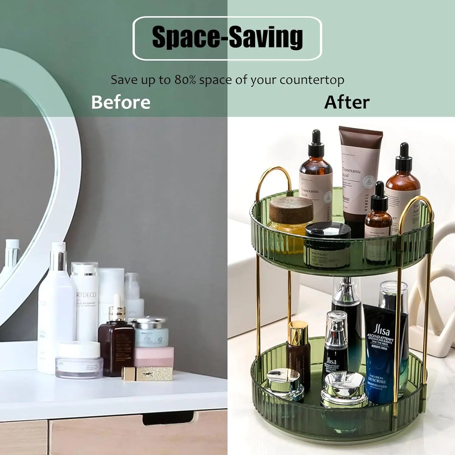 Countertop, Rotating Makeup Organizer for Vanity. High-Capacity Storage. Perfume, Cosmetic,
