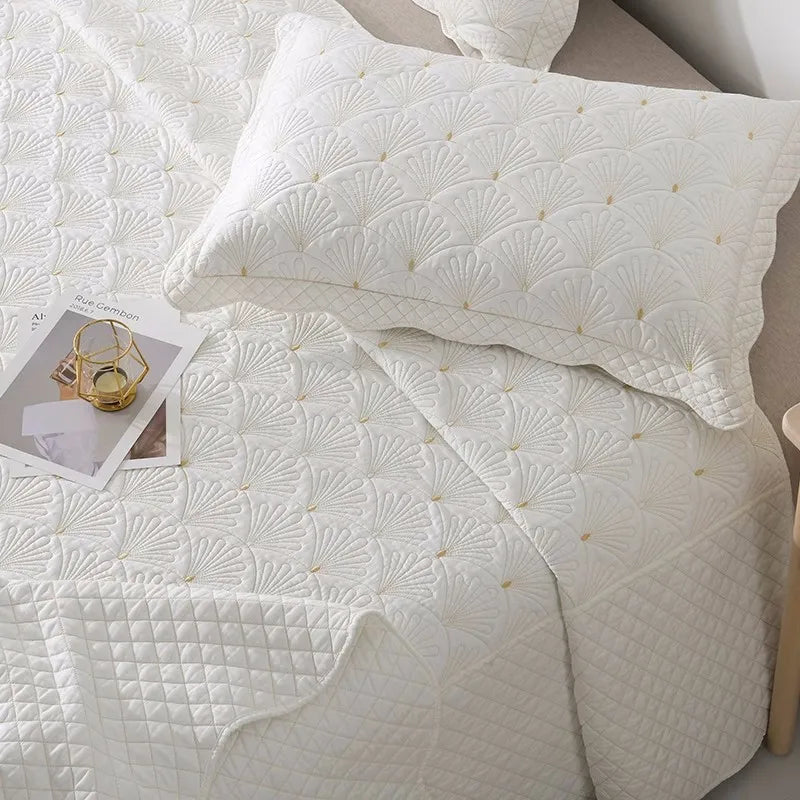 Double-sided Embroidered Cotton Quilted Bedspread.  Padded Summer Blanket, Throw or Coverlet.