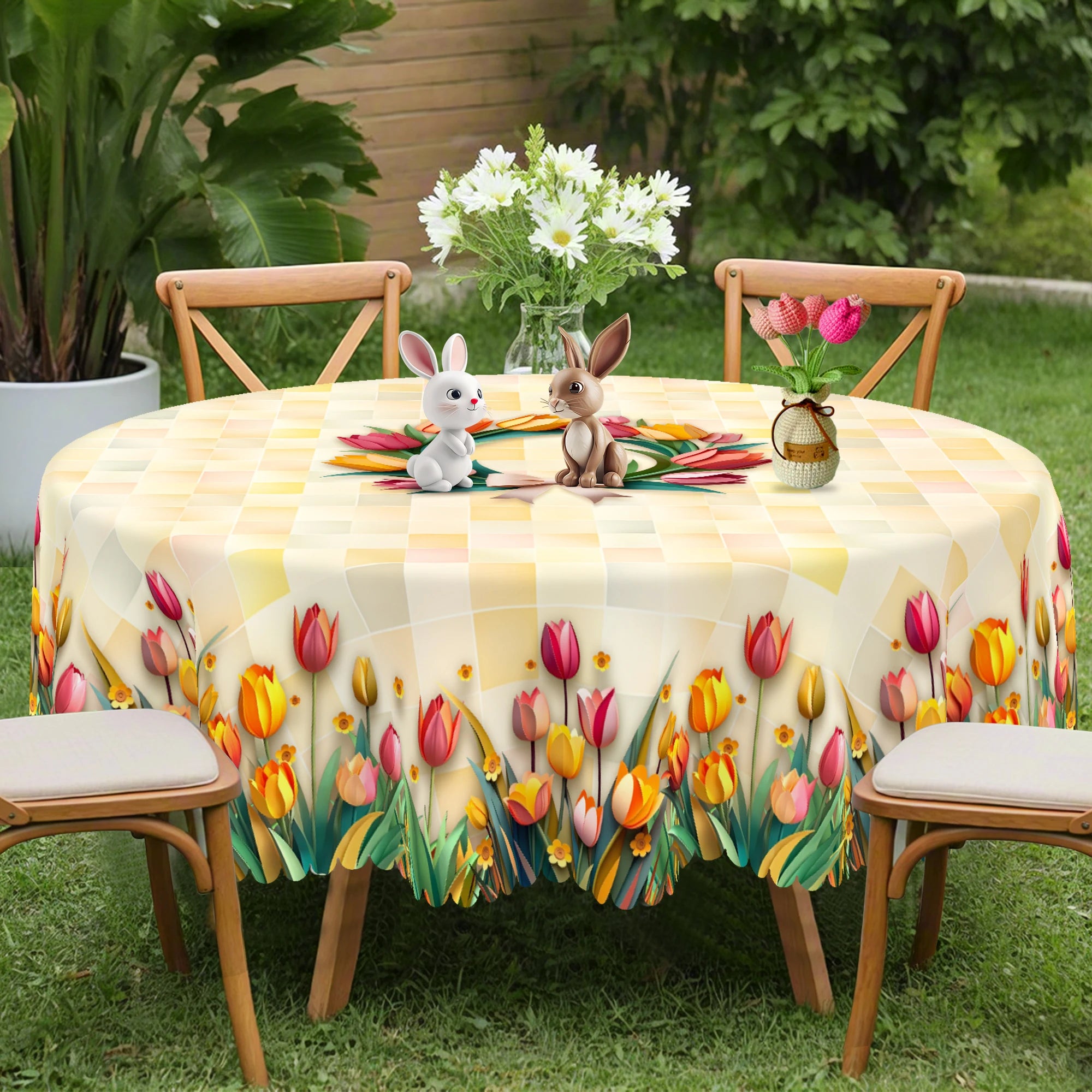 1 Piece Spring/Summer Flower Tablecloth.  Tulip Print Tablecloth.  Restaurant or Kitchen Accessory.  Outdoor Decoration for:  Picnic, Camping. Perfect for Graduation Season, Mother's Day or an Ideal Gift for Family Members.