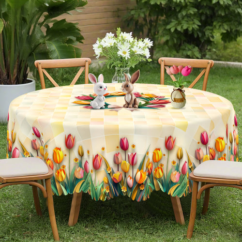 1 Piece Spring/Summer Flower Tablecloth.  Tulip Print Tablecloth.  Restaurant or Kitchen Accessory.  Outdoor Decoration for:  Picnic, Camping. Perfect for Graduation Season, Mother's Day or an Ideal Gift for Family Members.
