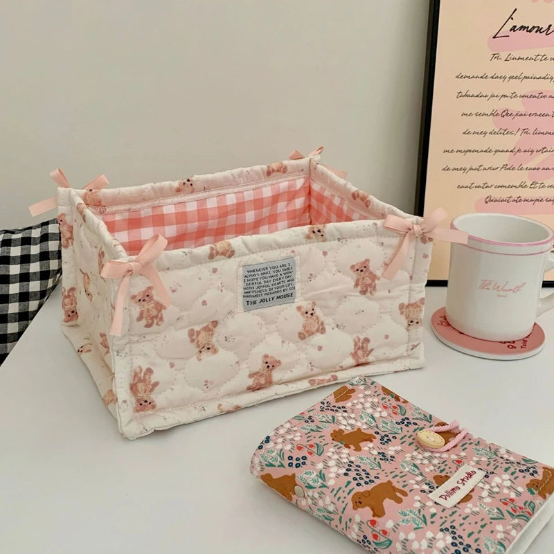 Square Storage Basket; Lace Flower Desktop Organizer; Quilted Storage Basket;