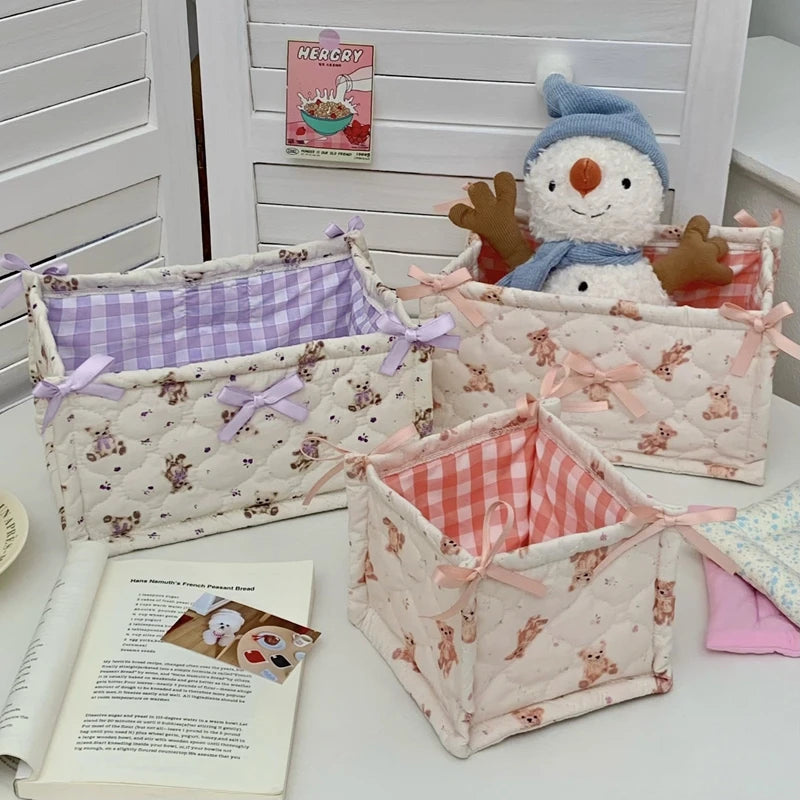 Square Storage Basket; Lace Flower Desktop Organizer; Quilted Storage Basket;