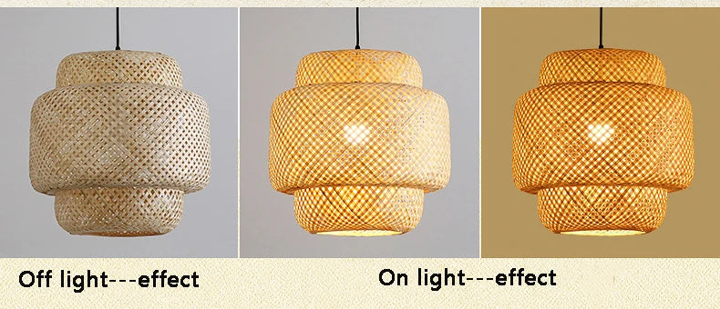 Bamboo Lantern, Pendant Lamp, Natural Rattan Wicker.  LED Chandeliers Hand-Woven Lampshades