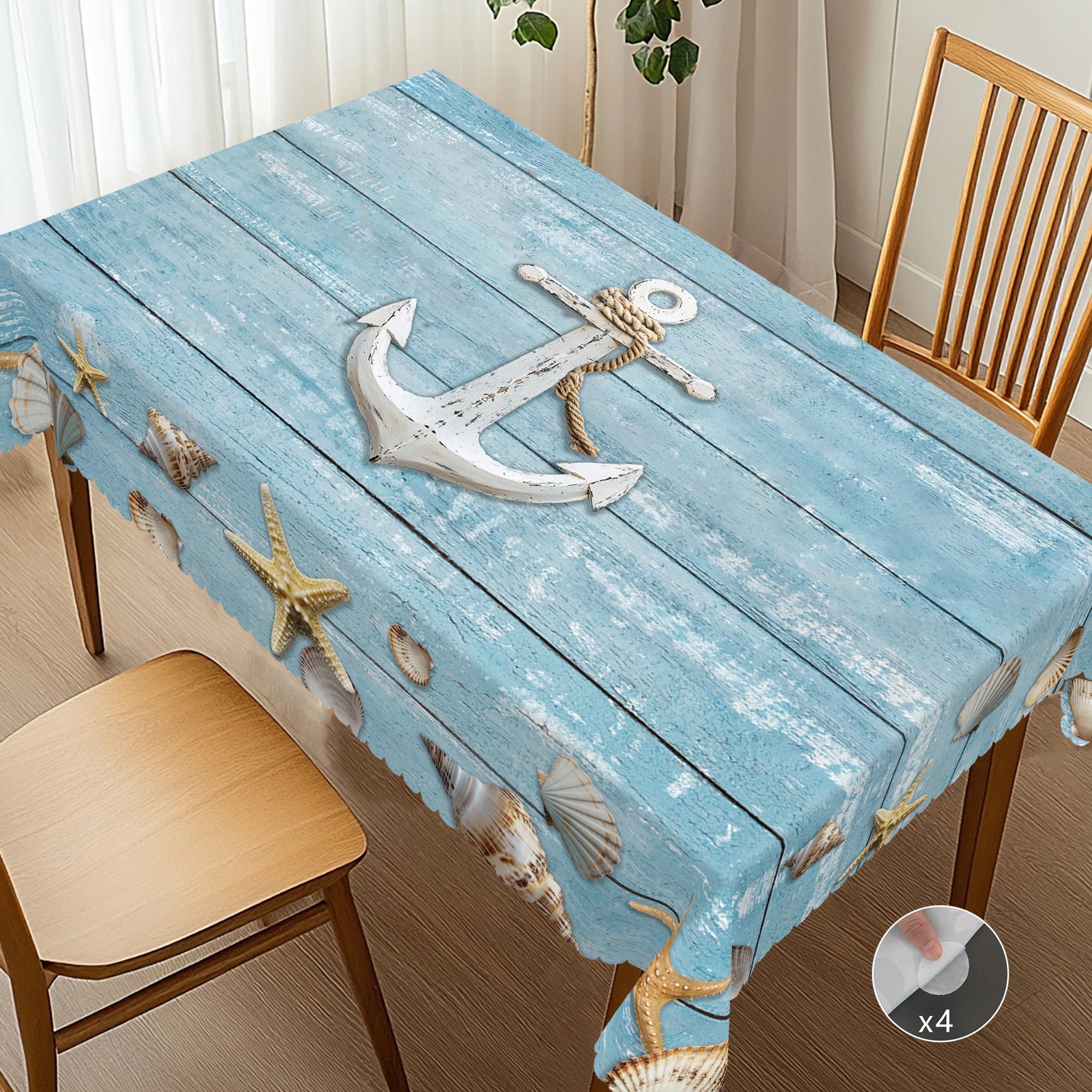 Summer Ocean Theme Printed Tablecloth. Shell; Anchor Pattern Design.  Suitable for Spring and Summer Holiday Parties, Picnic,
Garden Party, Indoor and Outdoor Tablecloth, Perfect Gift for Friends, Multiple Sizes Available