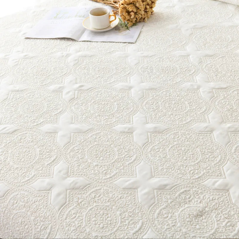 Double-sided Embroidered Cotton Quilted Bedspread.  Padded Summer Blanket, Throw or Coverlet.