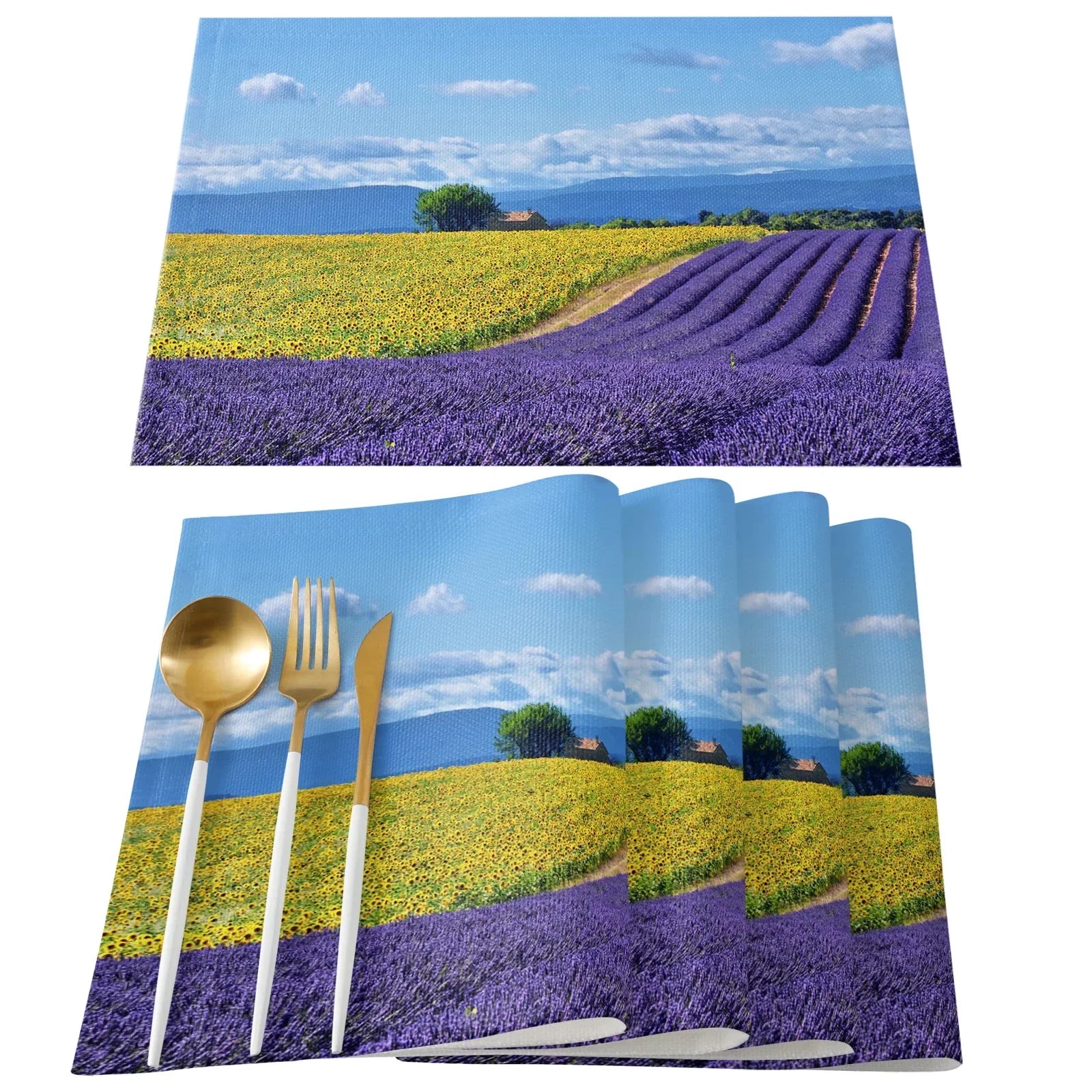 Purple/Lavender Printed Cotton Linen Placemats and Napkins
