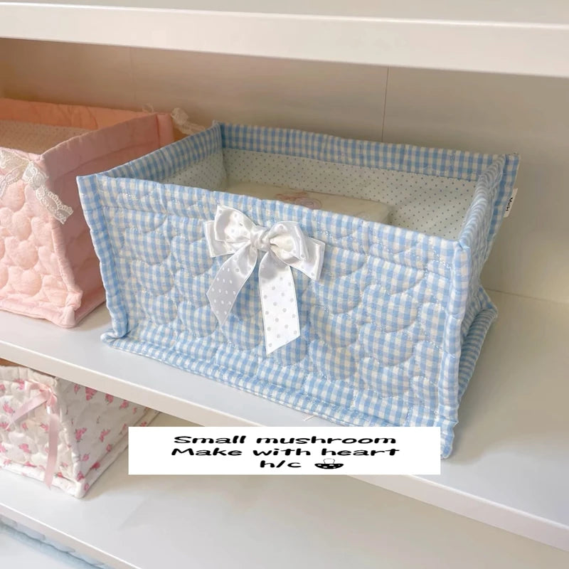 Square Storage Basket; Lace Flower Desktop Organizer; Quilted Storage Basket;