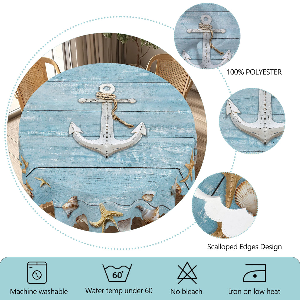 Summer Ocean Theme Printed Tablecloth. Shell; Anchor Pattern Design.  Suitable for Spring and Summer Holiday Parties, Picnic,
Garden Party, Indoor and Outdoor Tablecloth, Perfect Gift for Friends, Multiple Sizes Available