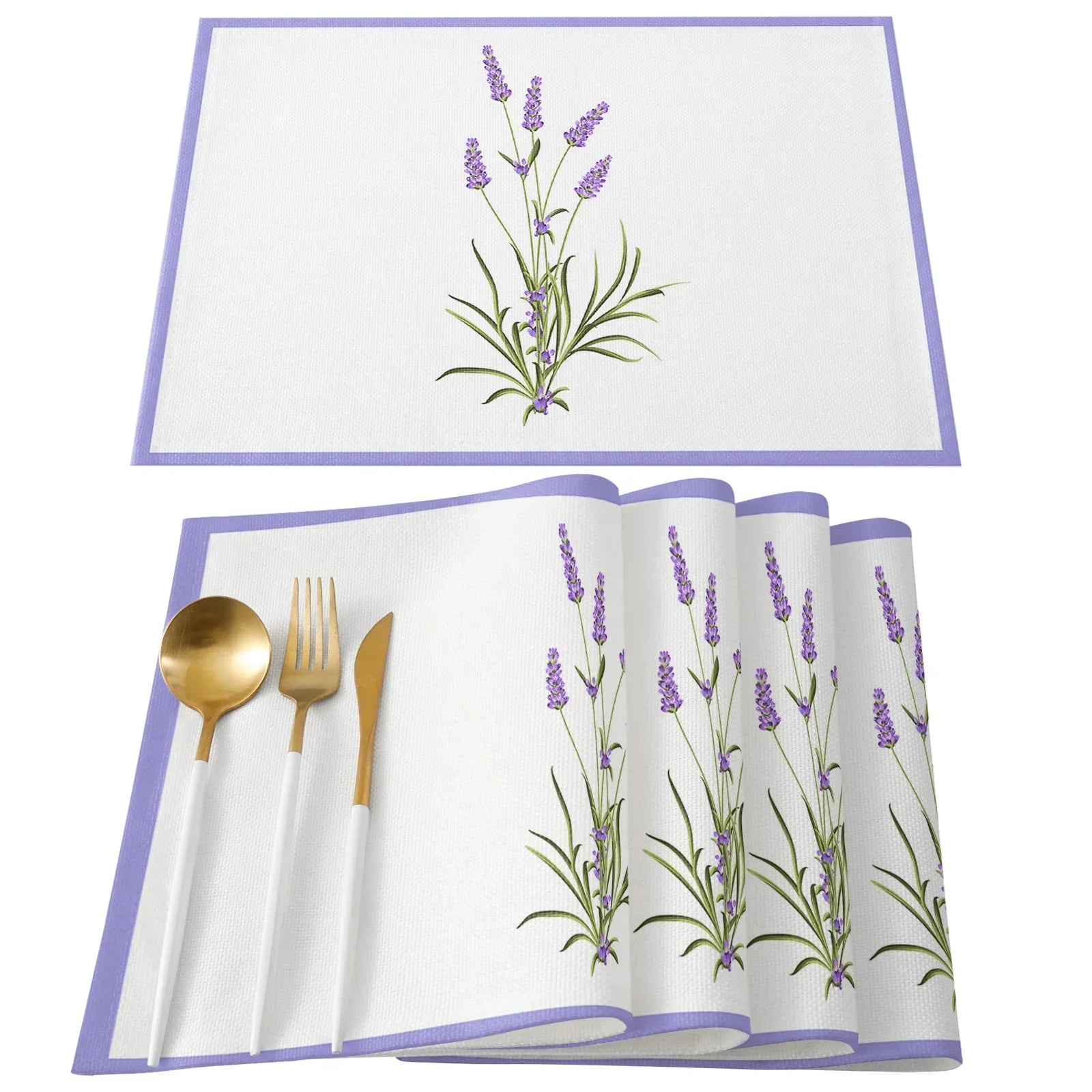 Purple/Lavender Printed Cotton Linen Placemats and Napkins