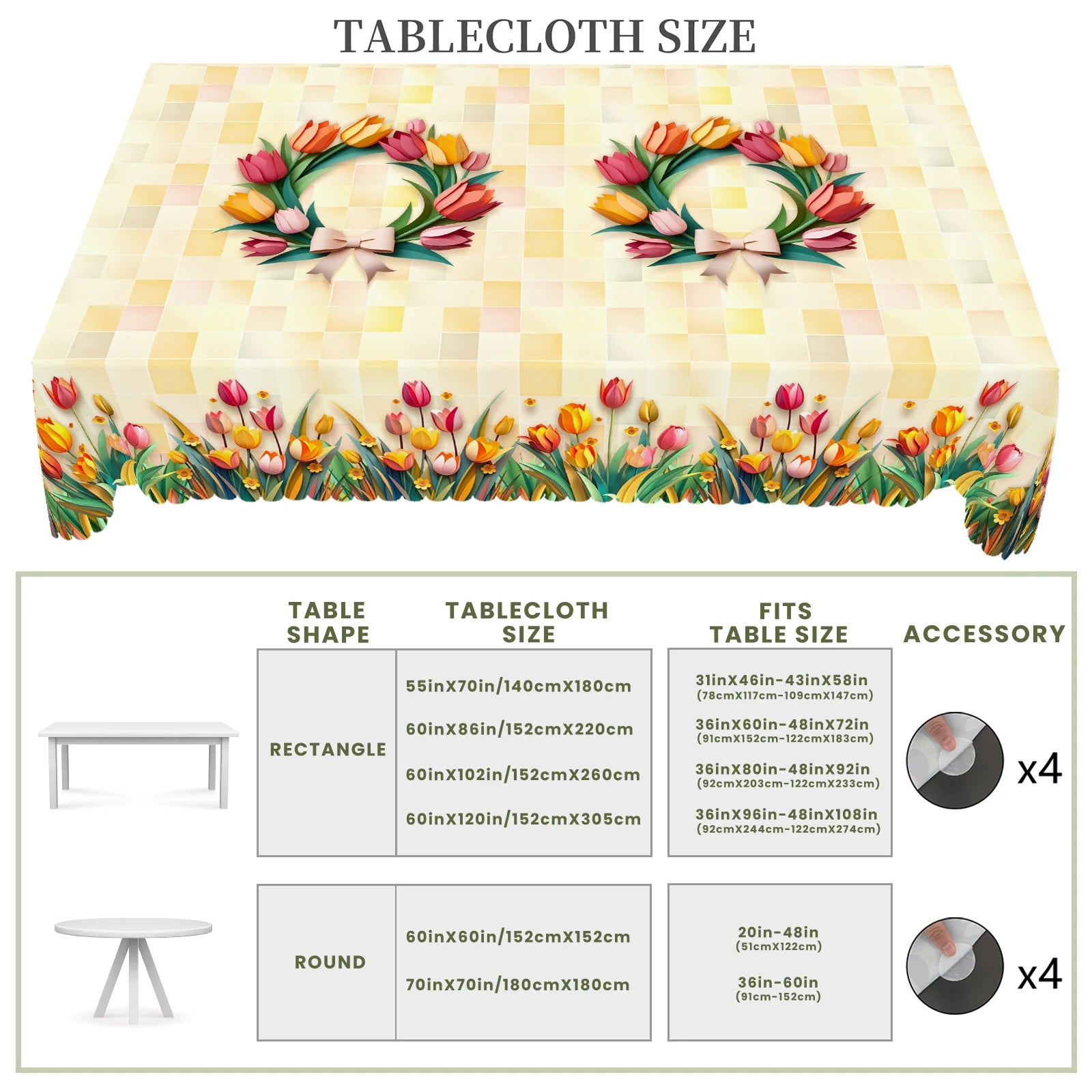 1 Piece Spring/Summer Flower Tablecloth.  Tulip Print Tablecloth.  Restaurant or Kitchen Accessory.  Outdoor Decoration for:  Picnic, Camping. Perfect for Graduation Season, Mother's Day or an Ideal Gift for Family Members.
