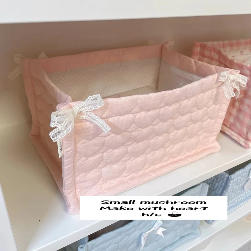 Square Storage Basket; Lace Flower Desktop Organizer; Quilted Storage Basket;