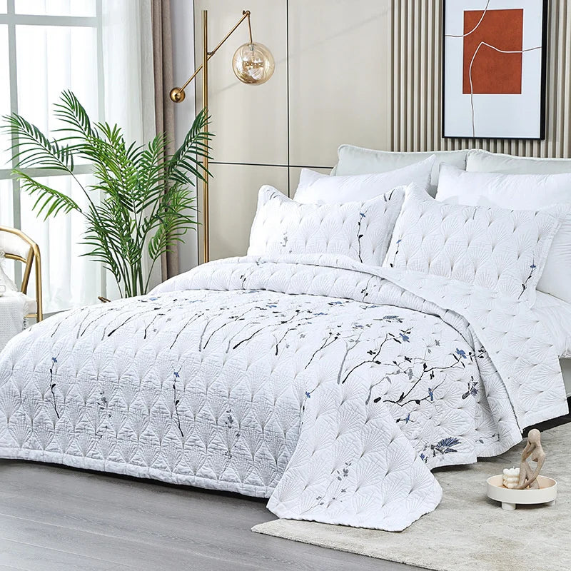 3Piece Cotton Quilt Set Bedspread.   Quilted Pillowcases