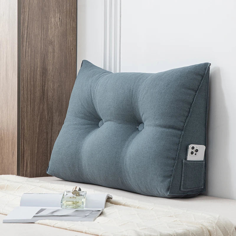Wedge Pillow.  Small Triangular Headboard Bed Reading Backrest. Provides Back Support. Long Pillow with Removable Cover for Dorm Room