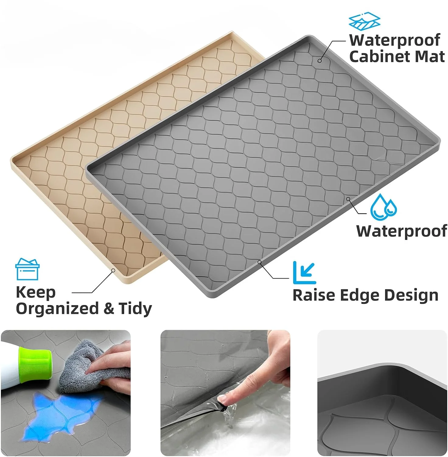 Waterproof Under Sink Mat -34” x 22”.  Shelf Protector Silicone Under Sink Tray