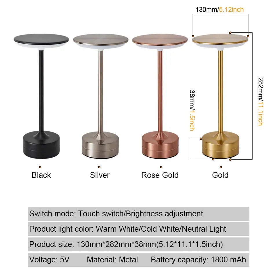 LED Table Touch Lamp. USB Rechargeable. Portable Night Light Wireless Reading Lamp