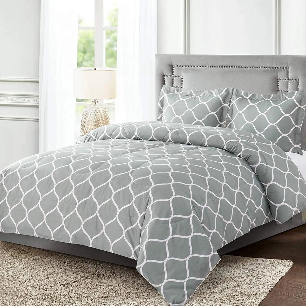 Gray Geometric Polyester Bedding Comforter Set