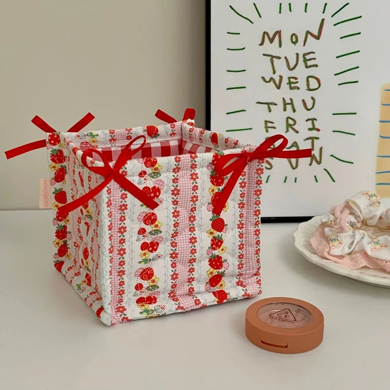 Square Storage Basket; Lace Flower Desktop Organizer; Quilted Storage Basket;