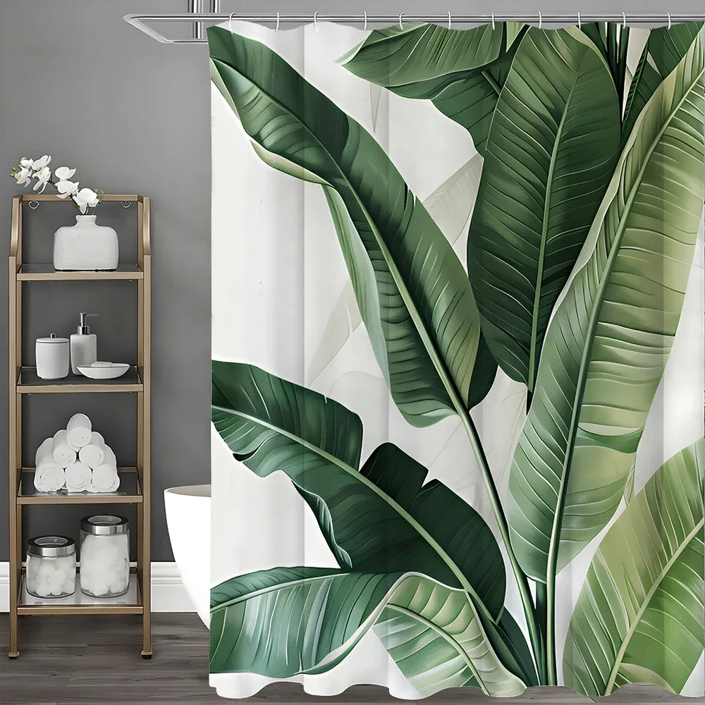 Tropical Banana Leaf Shower Curtain with Hooks