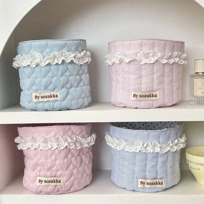 Square Storage Basket; Lace Flower Desktop Organizer; Quilted Storage Basket;