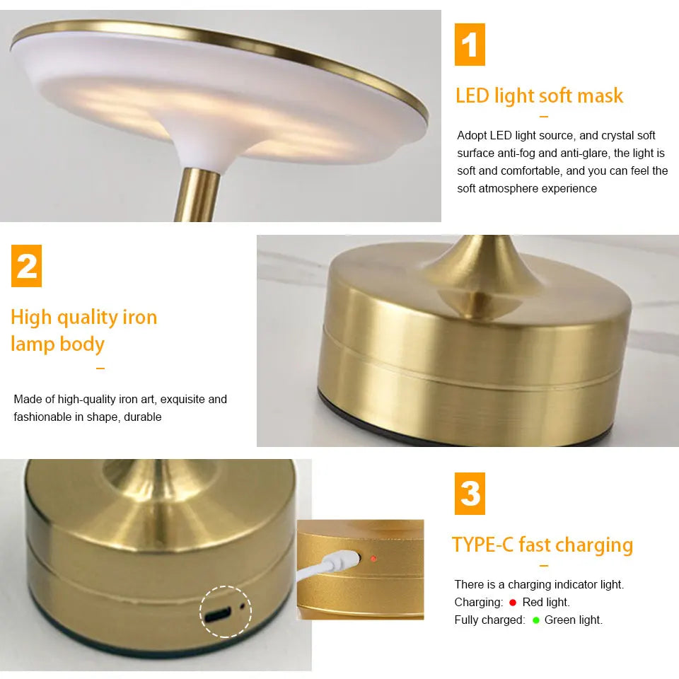 LED Table Touch Lamp. USB Rechargeable. Portable Night Light Wireless Reading Lamp