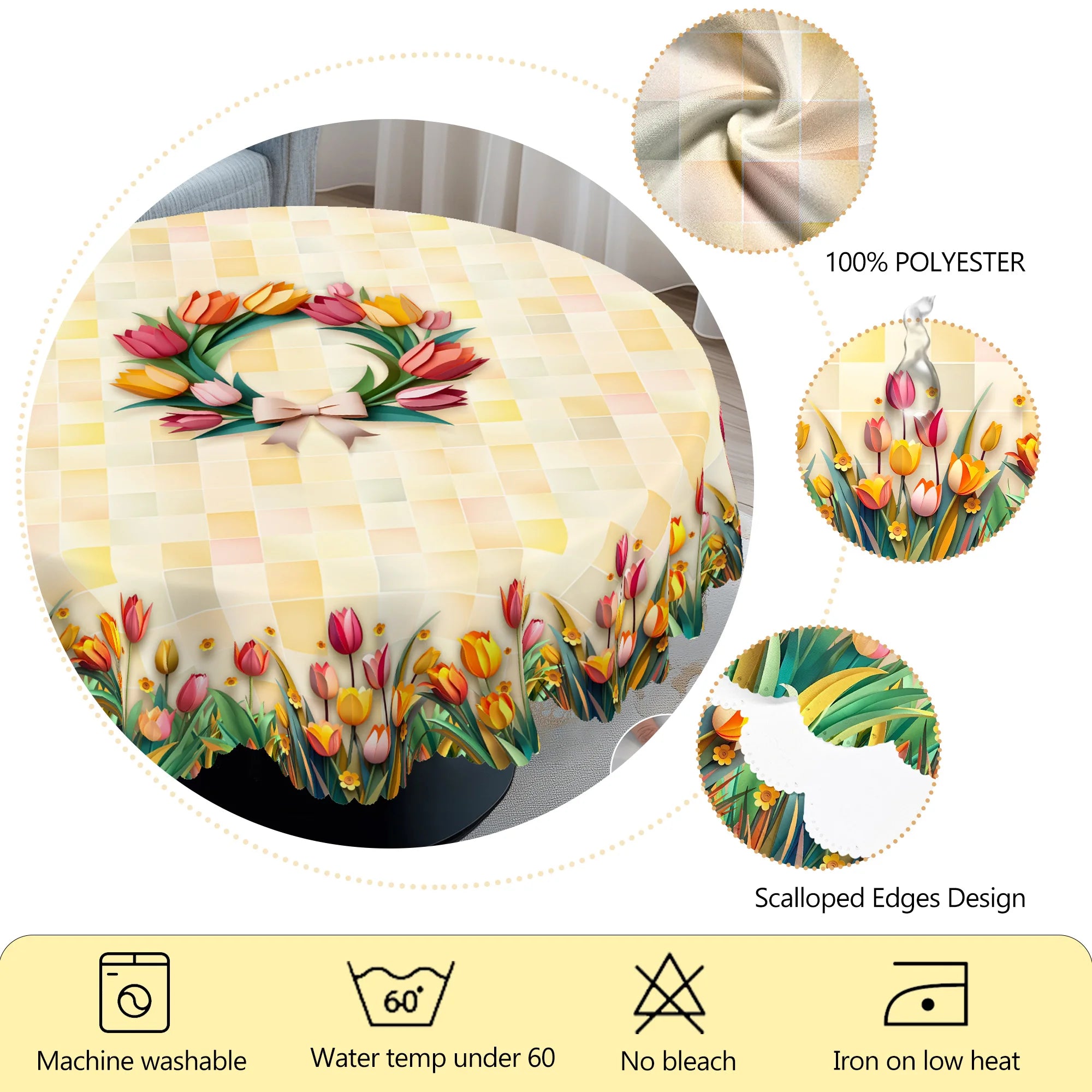 1 Piece Spring/Summer Flower Tablecloth.  Tulip Print Tablecloth.  Restaurant or Kitchen Accessory.  Outdoor Decoration for:  Picnic, Camping. Perfect for Graduation Season, Mother's Day or an Ideal Gift for Family Members.