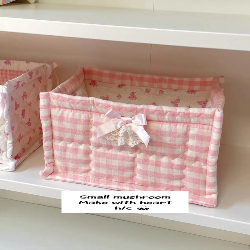 Square Storage Basket; Lace Flower Desktop Organizer; Quilted Storage Basket;