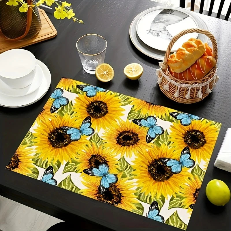 2pcs Spring Summer Placemats. Floral Watercolor.  Decorative Linen Fabric for the Table.