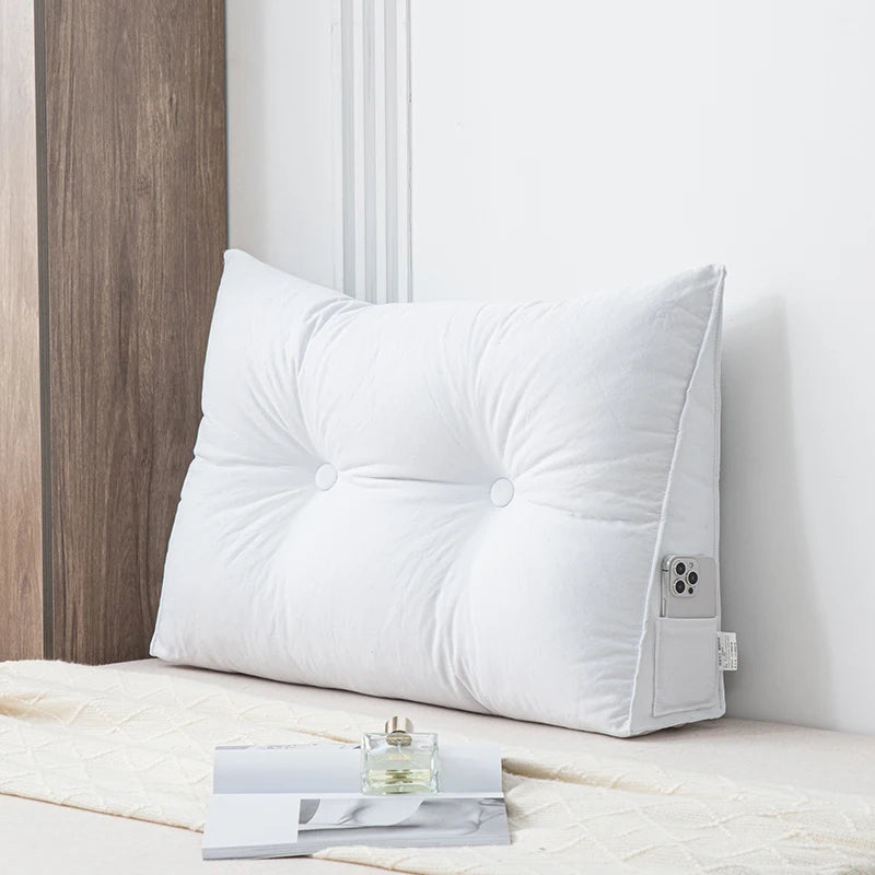 Wedge Pillow.  Small Triangular Headboard Bed Reading Backrest. Provides Back Support. Long Pillow with Removable Cover for Dorm Room
