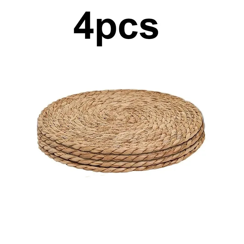4/8/12pcs.  Round Woven Placemats Sets.  Boho Rattan Natural Placemats in a Farmhouse Weave.