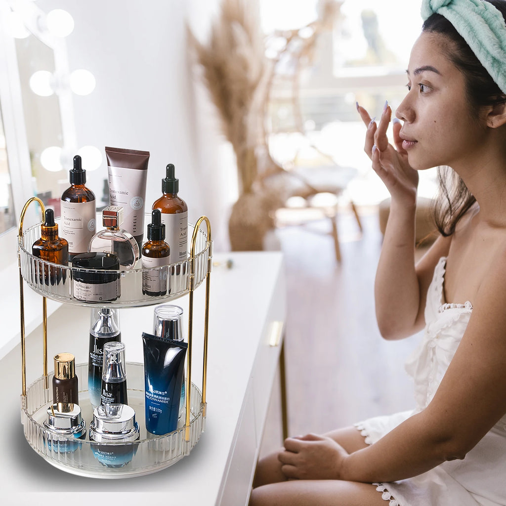 Countertop, Rotating Makeup Organizer for Vanity. High-Capacity Storage. Perfume, Cosmetic,