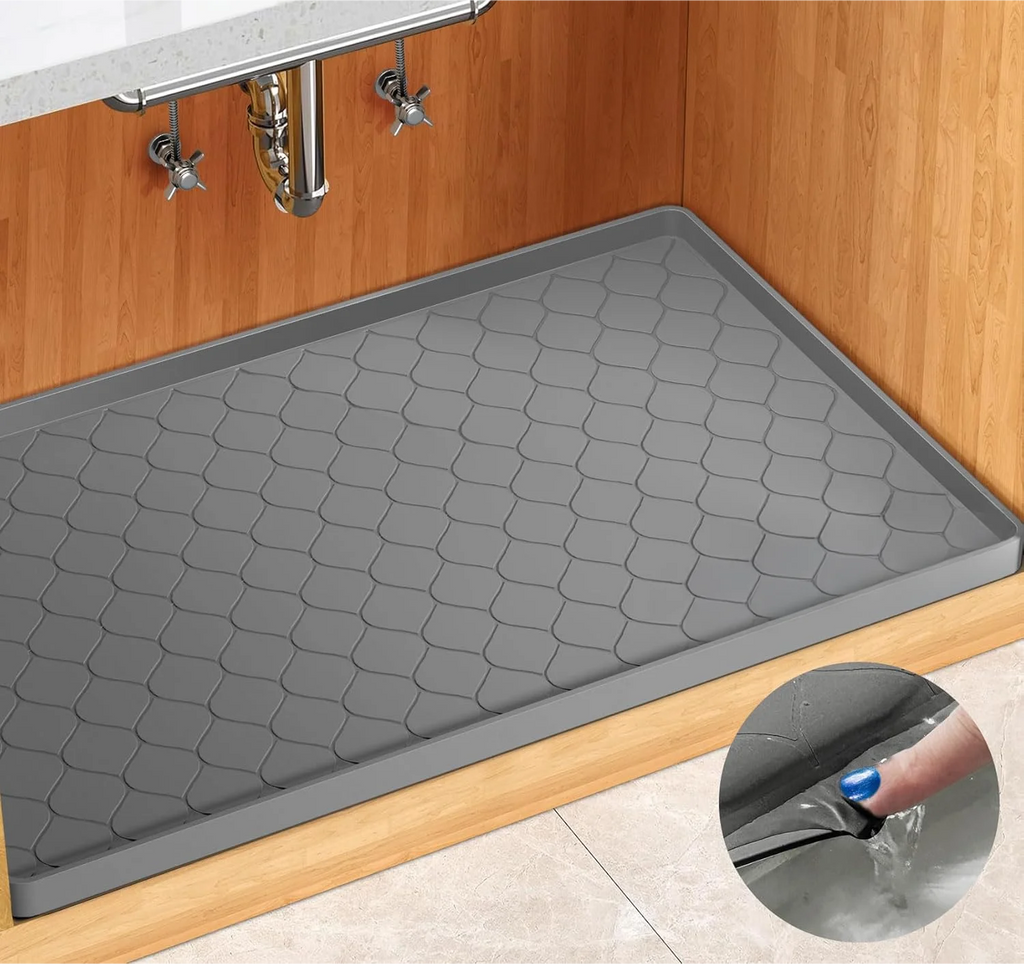 Waterproof Under Sink Mat -34” x 22”.  Shelf Protector Silicone Under Sink Tray