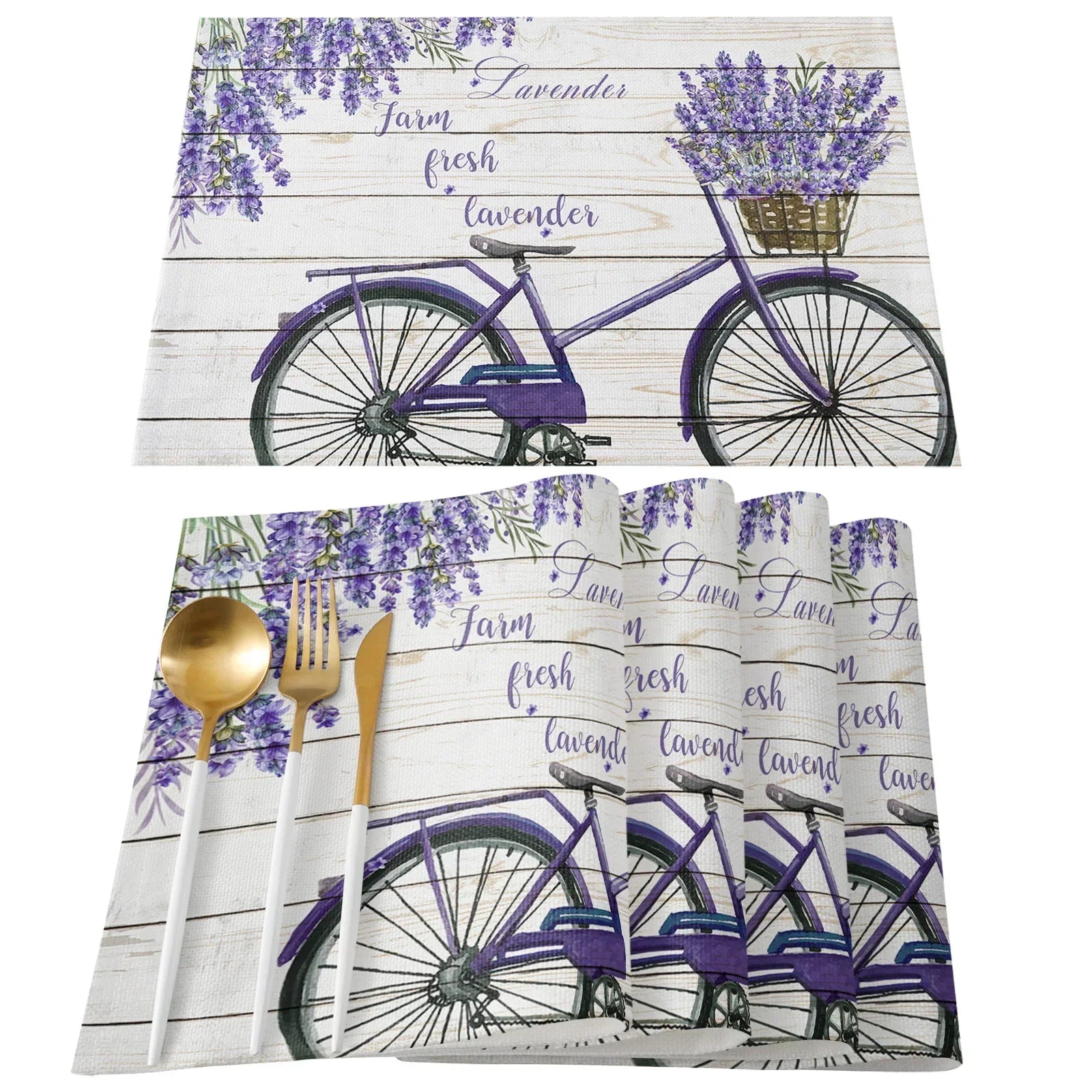 Purple/Lavender Printed Cotton Linen Placemats and Napkins