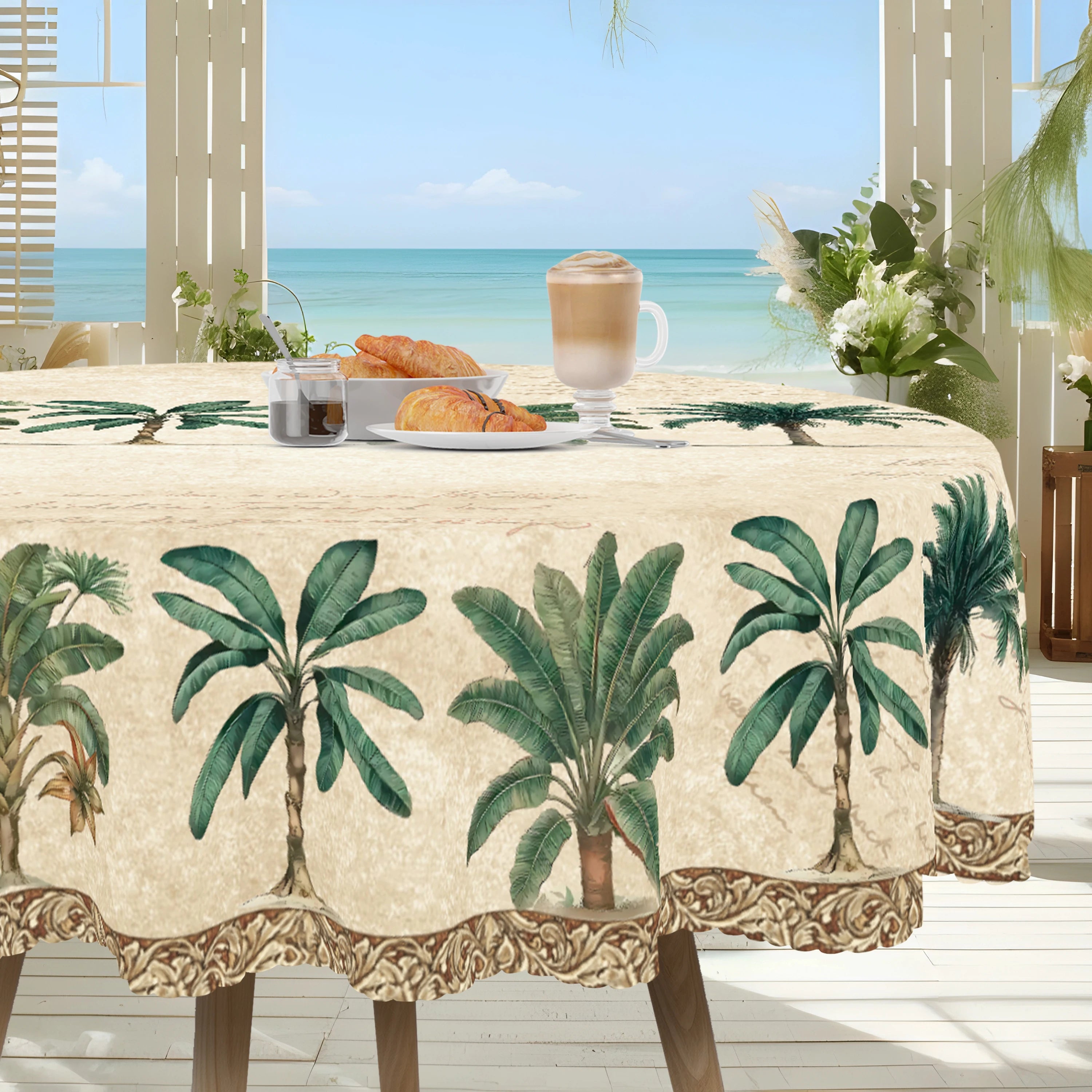 Tropical Palm Tree Tablecloth, Round & Rectangular Shapes, Summer Decor