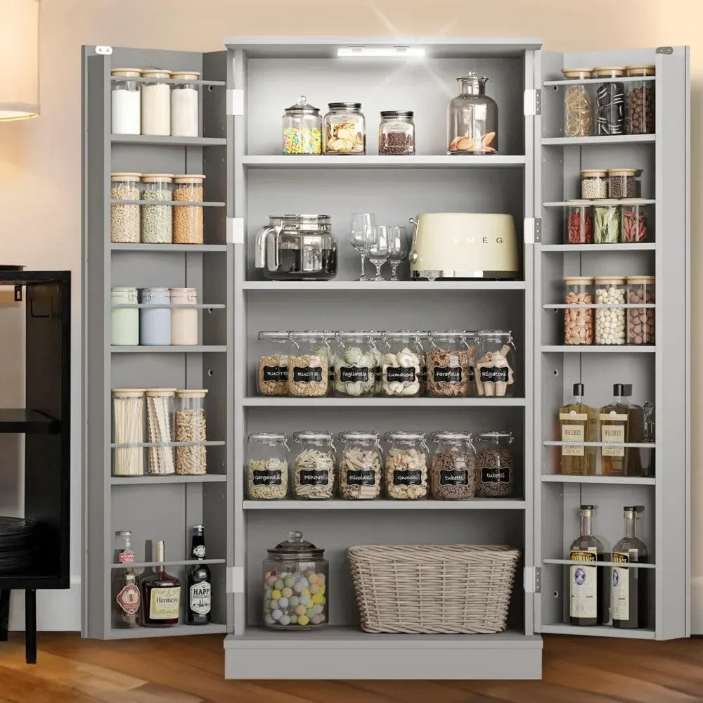 LED Kitchen Pantry Cabinet - 50" Food Storage Cupboard with 2 Doors & Adjustable Shelves, Perfect for Small Spaces