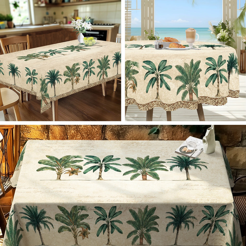 Tropical Palm Tree Tablecloth, Round & Rectangular Shapes, Summer Decor