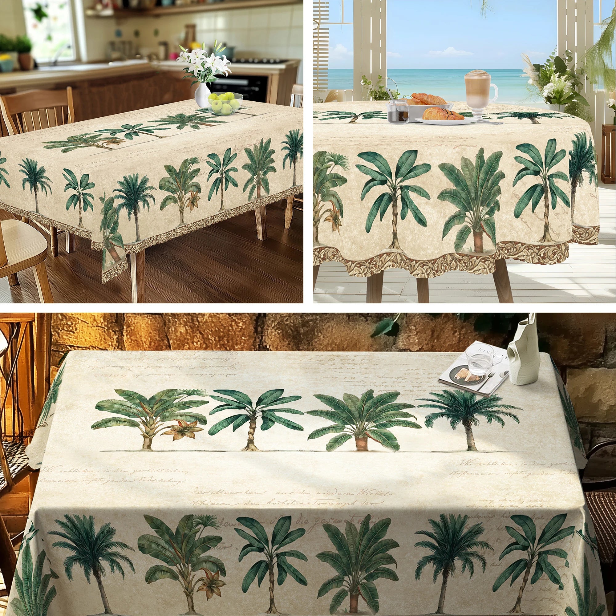 Tropical Palm Tree Tablecloth, Round & Rectangular Shapes, Summer Decor