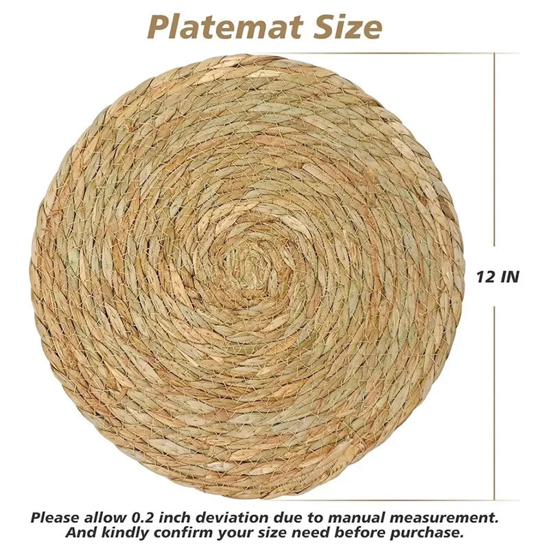 4/8/12pcs.  Round Woven Placemats Sets.  Boho Rattan Natural Placemats in a Farmhouse Weave.