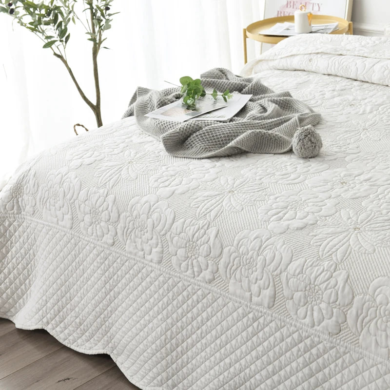 Double-sided Embroidered Cotton Quilted Bedspread.  Padded Summer Blanket, Throw or Coverlet.